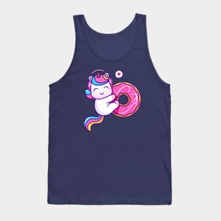 Cute Unicorn Hug Donut With Headphone Cartoon Tank Top